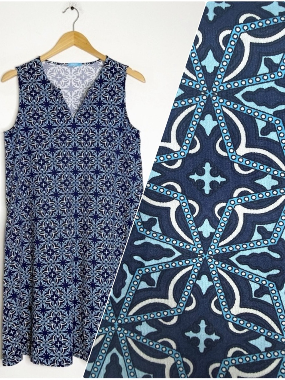 J.McLaughlin Catalina Cloth Sleeveless Shift Dress Blue Print Large